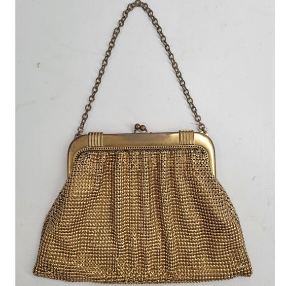 Vintage Whiting & Davis 40s Gold Mesh Evening Cocktail Chain Wristlet Bag - Picture 4 of 15